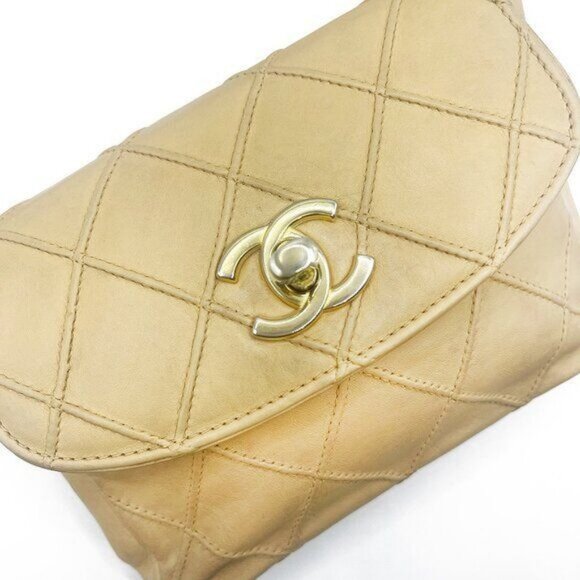 Authentic CHANEL CC Vintage Matelasse Lambskin Waist Pouch Bum Bag Leather Beige - Picture 5 of 16